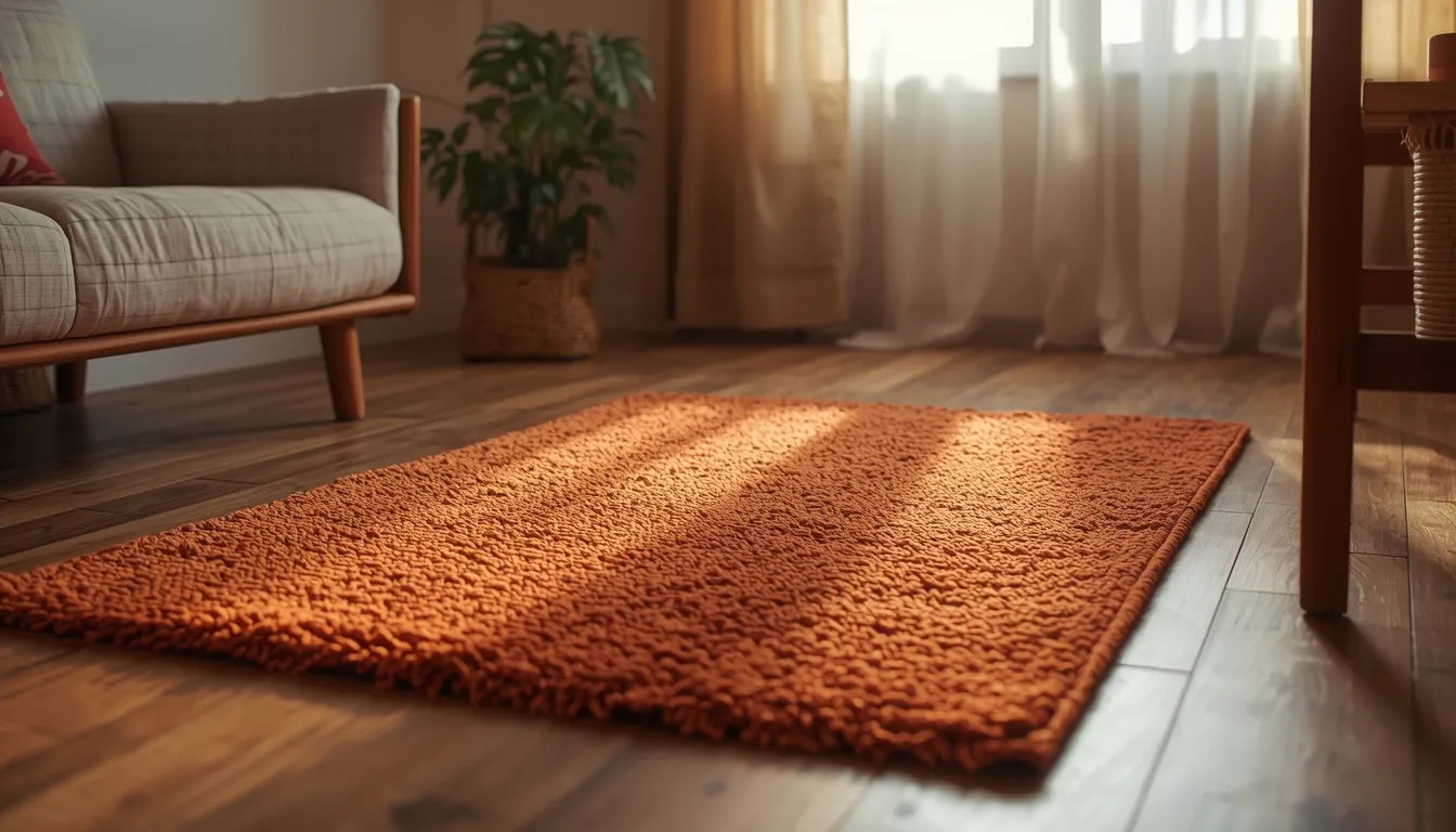 Затишна вітальня з теракотовим килимом ручної роботи від Крафтохата.