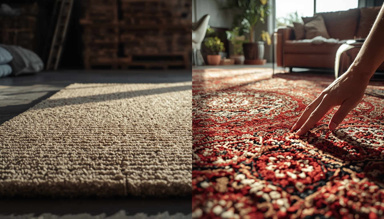 Порівняння конвеєрного килима та яскравого килима ручної роботи Крафтохата в інтер'єрі