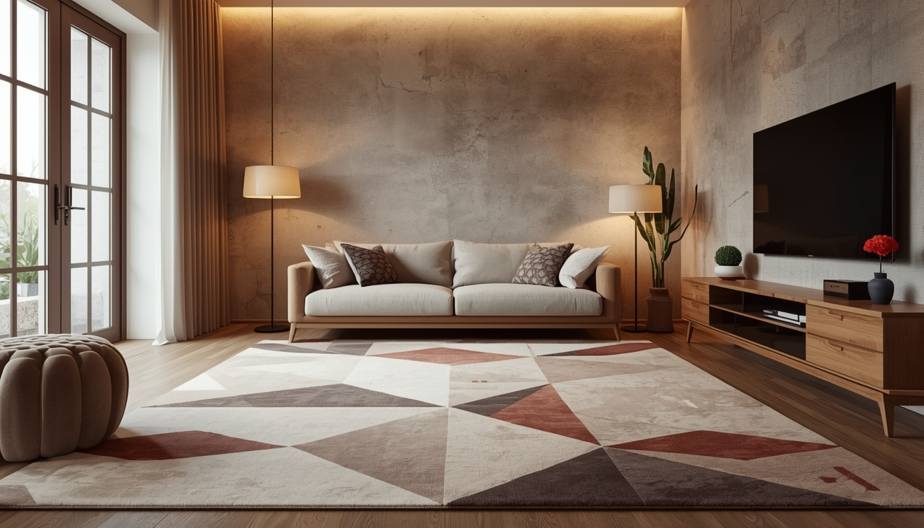 Стильний килим з геометричним візерунком в інтер'єрі сучасної вітальні від Крафтохата