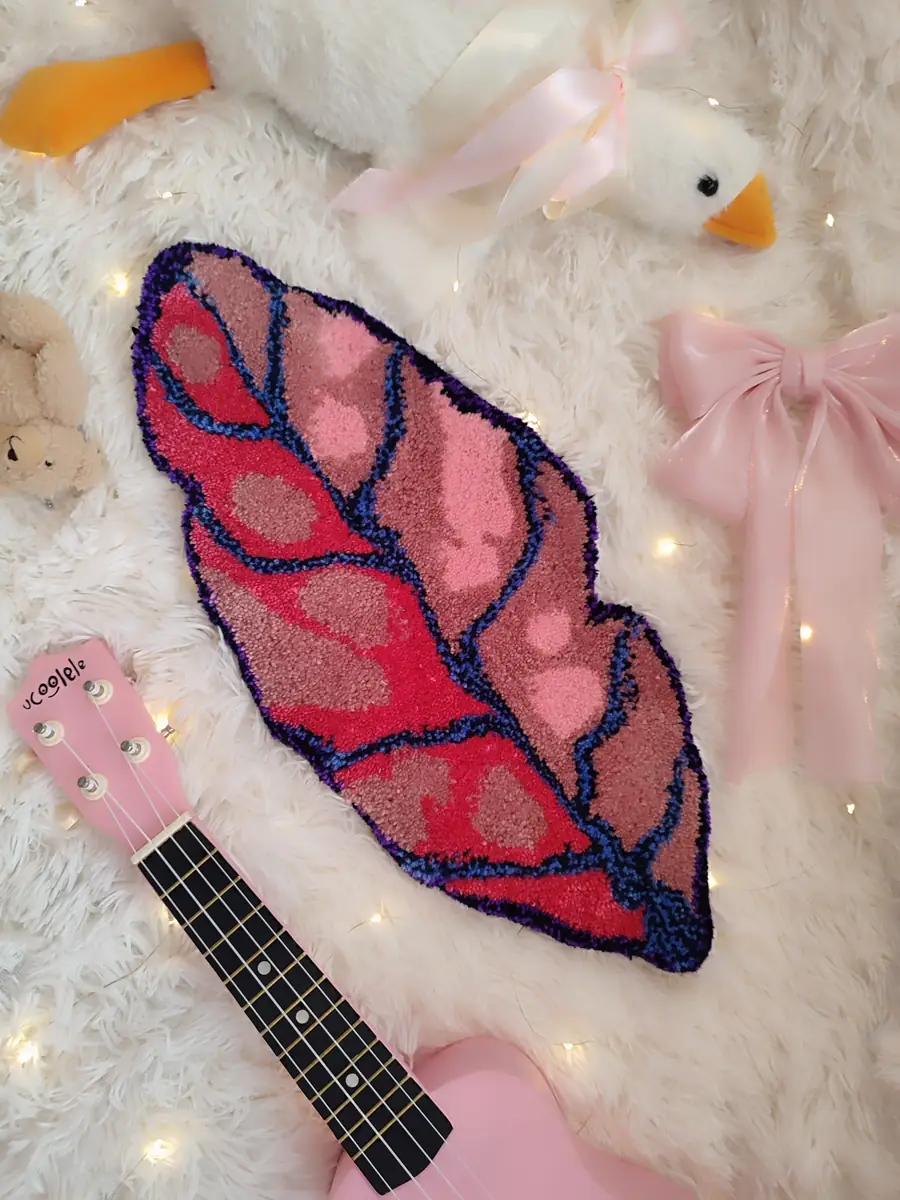 килим ручної роботи червоний лист арт дизайнерський tufting килим природна форма